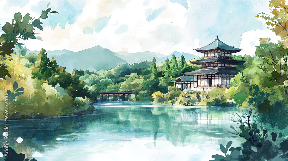Obraz premium Japan, Kyoto, summer, Spring, Autumn, Winter, cityscape, Japanese art, temple, shrine, architecture, 