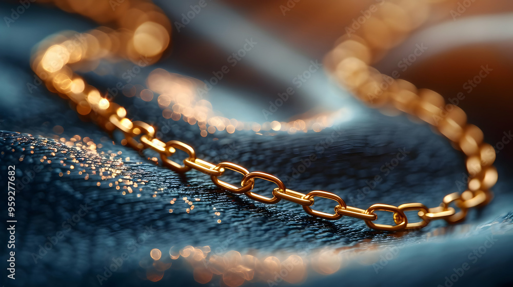 Golden Chain on Blue Fabric Illustration Golden Chain on Blue Fabric Illustration
