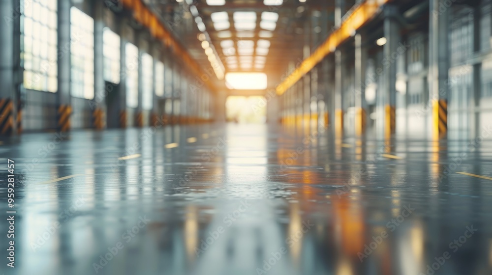 Background of vast factory space and blurred warehouse for industry. AI generated image Background of vast factory space and blurred warehouse for industry. AI generated image
