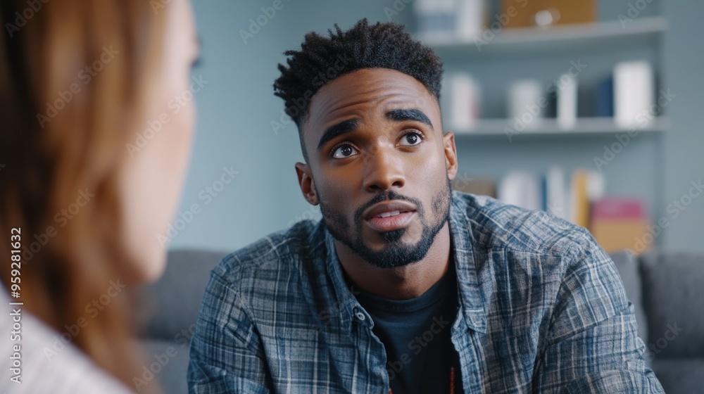 An intense conversation between two individuals in a room An intense conversation between two individuals in a room
