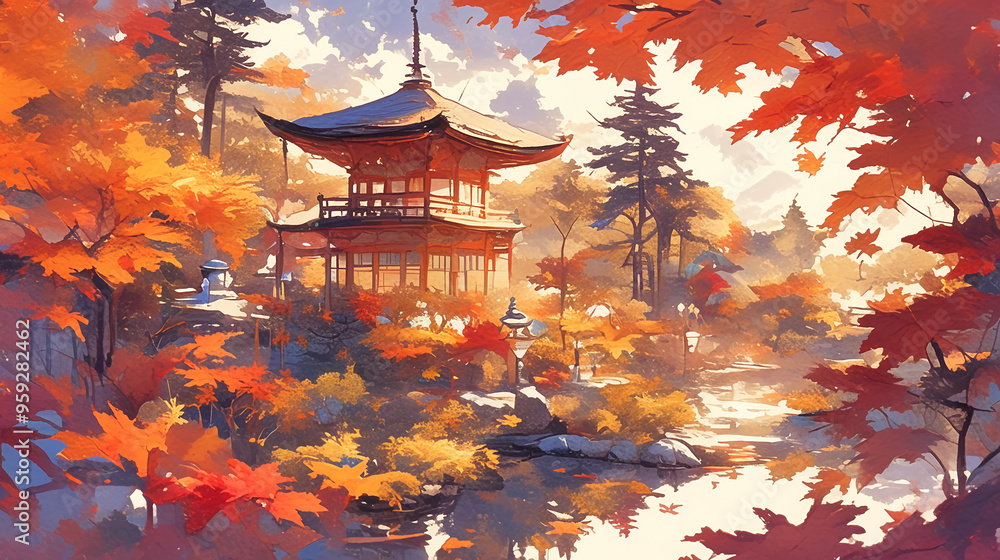 Obraz premium Japan, Kyoto, summer, Spring, Autumn, Winter, cityscape, Japanese art, temple, shrine, architecture, 