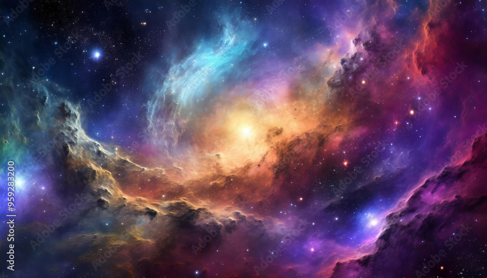 Hyperrealistic dense gas, dust, space nebula, galaxy, shiny stars, supernova clouds cosmos universe in colorful fantasy cosmic blue, pink, violet, yellow colors background or wallpaper. Hyperrealistic dense gas, dust, space nebula, galaxy, shiny stars, supernova clouds cosmos universe in colorful fantasy cosmic blue, pink, violet, yellow colors background or wallpaper.