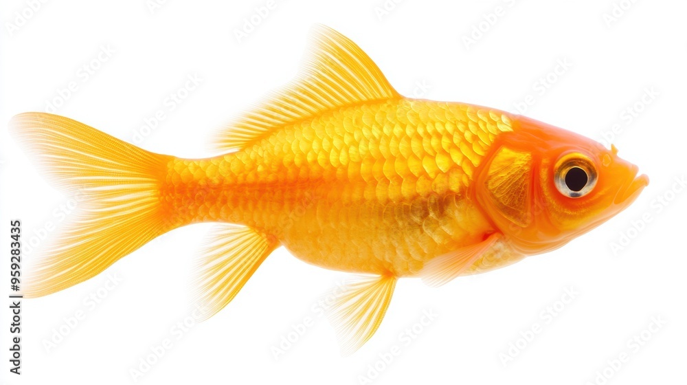 A gold fish is shown in a white background with no people, AI A gold fish is shown in a white background with no people, AI