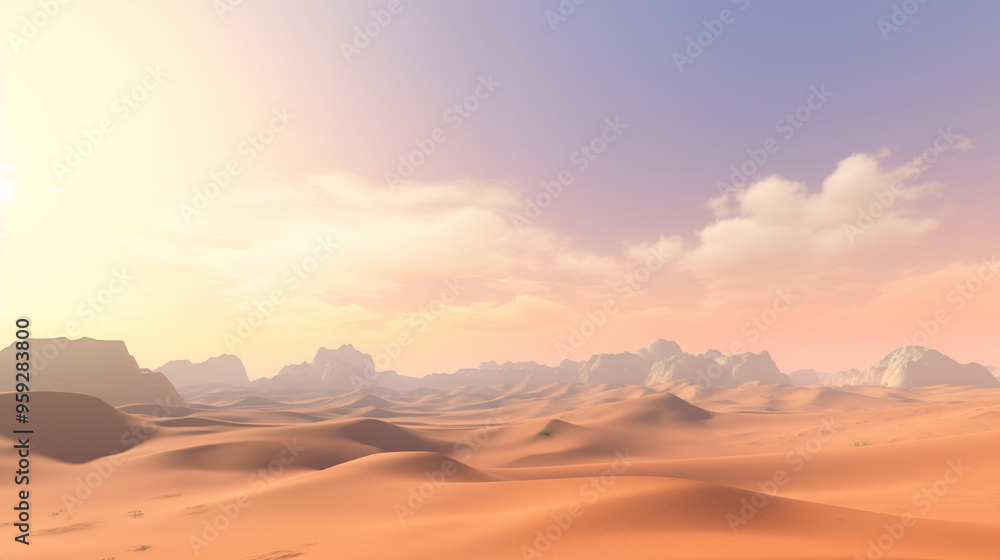 Naklejka premium Desert Mountains at Sunset with Pink Sky