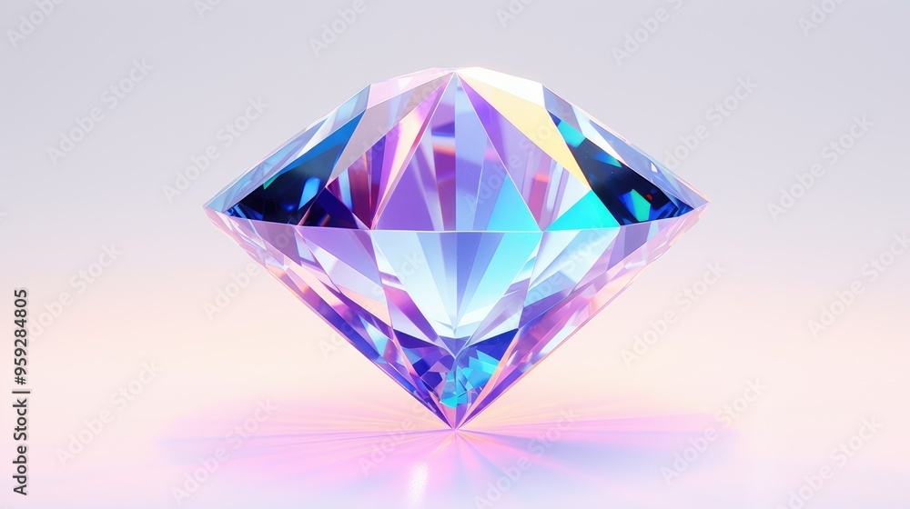 A beautifully rendered diamond with colorful reflections on white background, showcasing its brilliance and cut. A beautifully rendered diamond with colorful reflections on white background, showcasing its brilliance and cut.