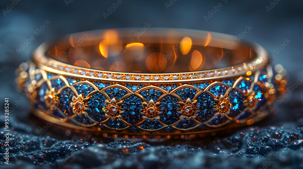 Blue Gemstone Gold Ring with Bokeh Background Illustration Blue Gemstone Gold Ring with Bokeh Background Illustration