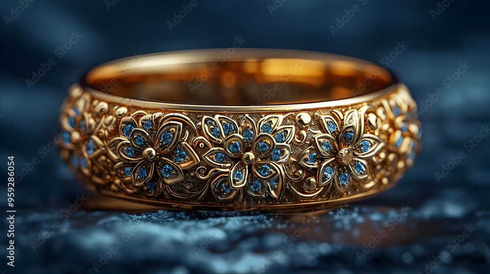 Gold Ring with Blue Gemstones Illustration Gold Ring with Blue Gemstones Illustration