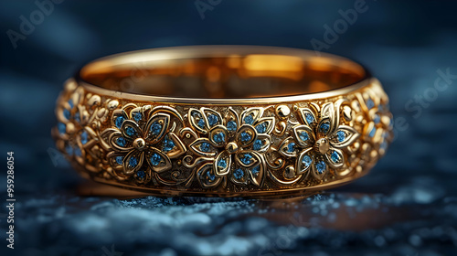 Gold Ring with Blue Gemstones Illustration