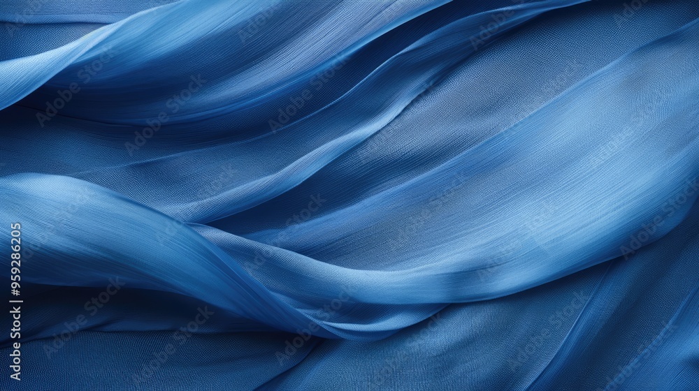 Fototapeta premium A close-up of flowing blue fabric, showcasing smooth textures and gentle waves.