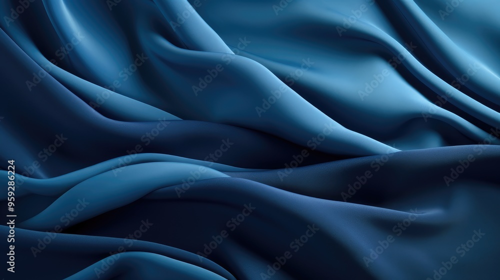 Fototapeta premium A close-up of flowing blue fabric, showcasing smooth textures and gradients.