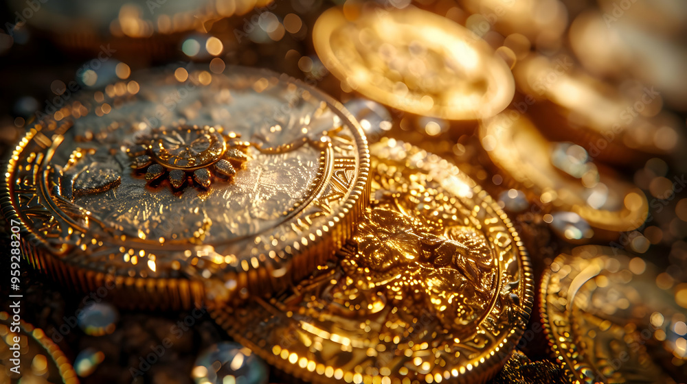 Close-up of Golden Coins 3D Illustration Close-up of Golden Coins 3D Illustration