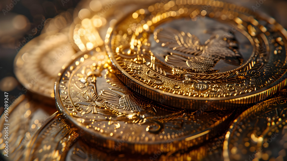 Obraz premium Gold Coins with Eagle Design - Macro Photography