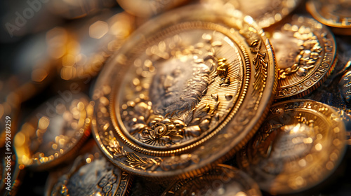 Golden Coins Close Up Illustration