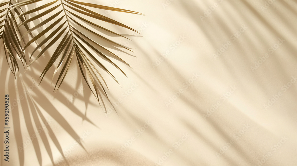 Obraz premium Sand background with palm leaf shadow light beige color