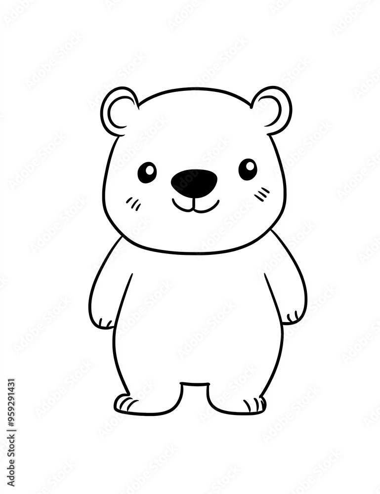 A cute bear drawn in simple, bold lines for easy coloring book pages and a fun kids' activity. It should be a full-body portrait with a white background. A cute bear drawn in simple, bold lines for easy coloring book pages and a fun kids' activity. It should be a full-body portrait with a white background.