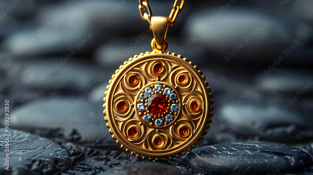 Gold Pendant with Red Gemstone and Diamond Accents - Jewelry Photography Gold Pendant with Red Gemstone and Diamond Accents - Jewelry Photography