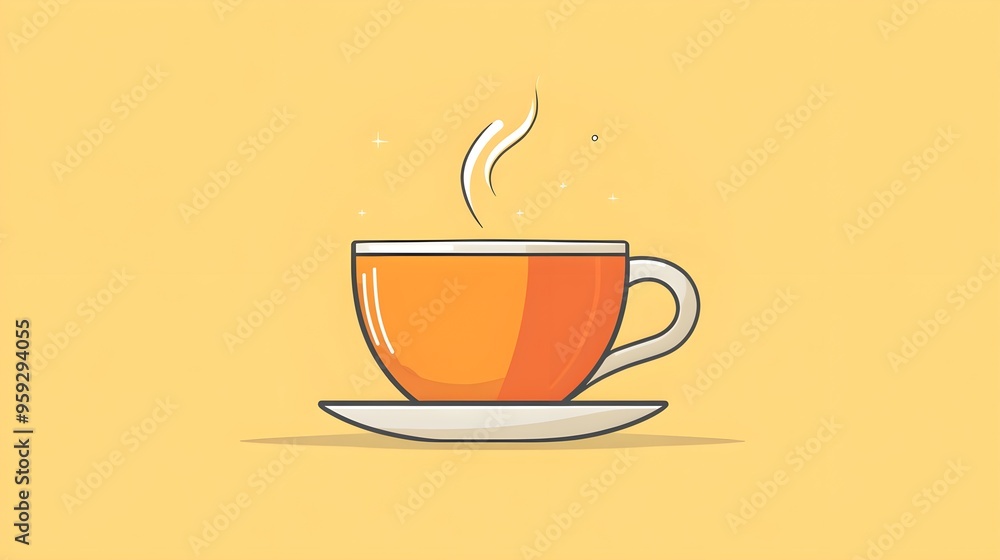 Flat design of a cup of tea with steam rising using clean lines Flat design of a cup of tea with steam rising using clean lines