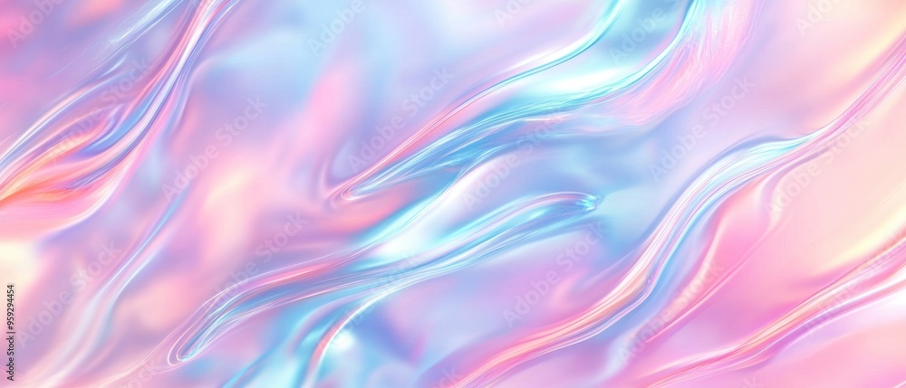 Fototapeta premium Abstract Holographic Swirls in Pastel Pink and Blue