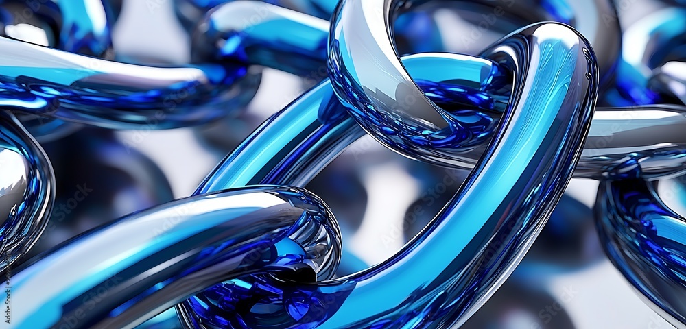 Shiny blue chain links on a white background Shiny blue chain links on a white background