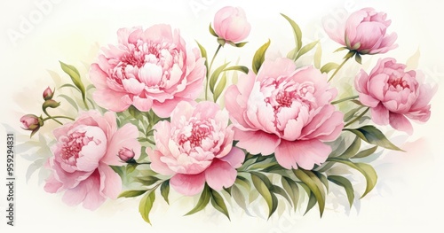 Wallpaper Mural A beautiful arrangement of pink peonies with green leaves, showcasing floral elegance and natural beauty. Torontodigital.ca