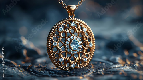 Gold Pendant with Diamond Detail 3D Illustration