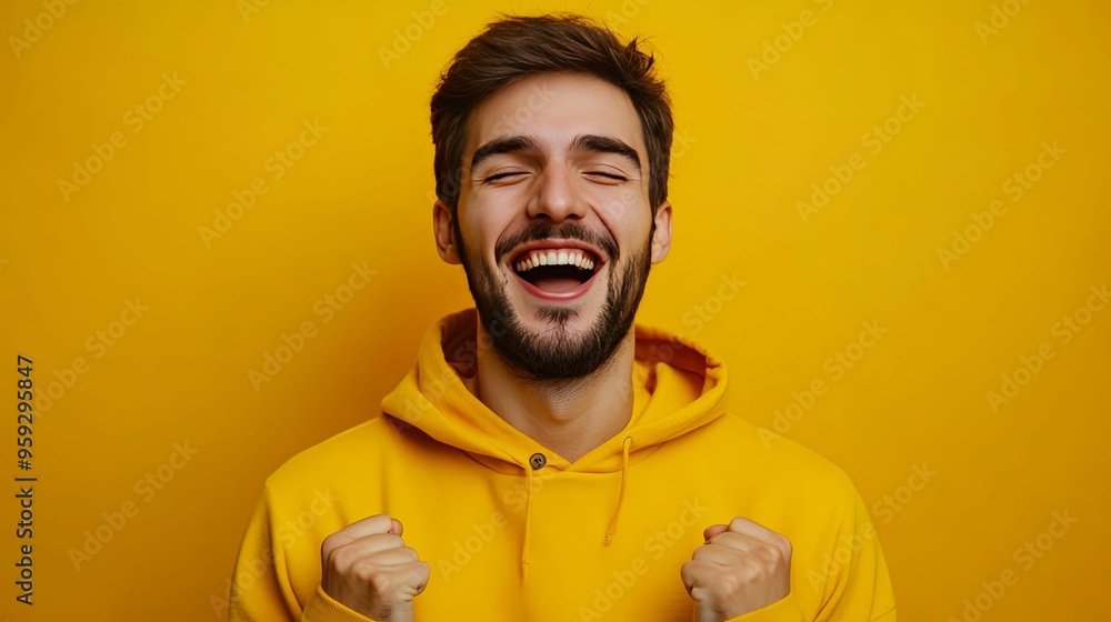 Portrait of a Happy Man in a Yellow Hoodie Portrait of a Happy Man in a Yellow Hoodie