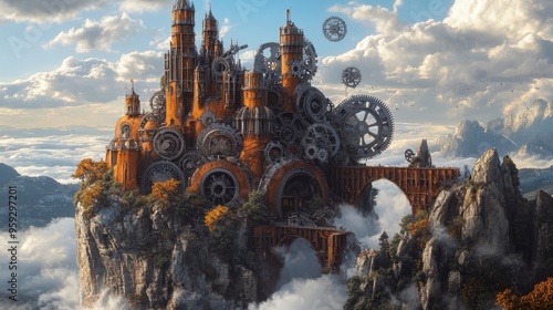 Gearheart Castle: A Steampunk Fortress on the Mountain's Edge photo