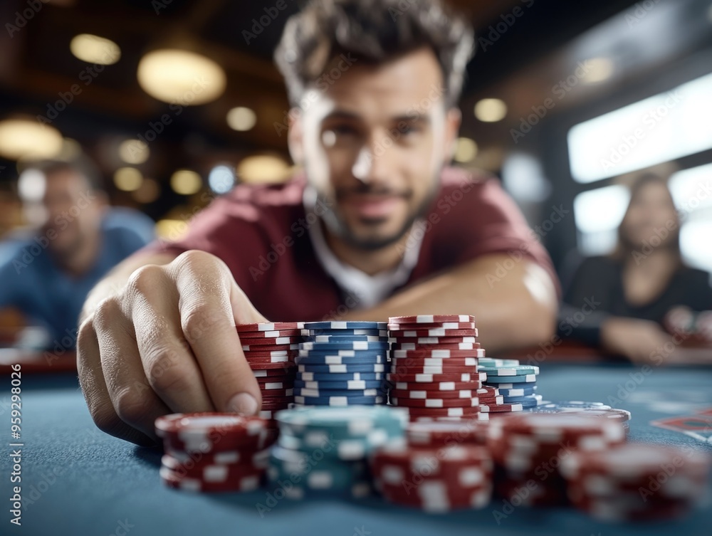 Card game intensity: Club players immersed in Texas Hold'em poker match, testing their bluffing abilities, tactical decisions in challenging, dynamic environment filled with tension and excitement. Card game intensity: Club players immersed in Texas Hold'em poker match, testing their bluffing abilities, tactical decisions in challenging, dynamic environment filled with tension and excitement.