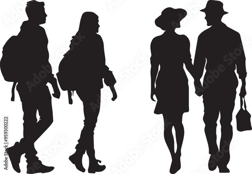 Silhouettes of couple outing vector