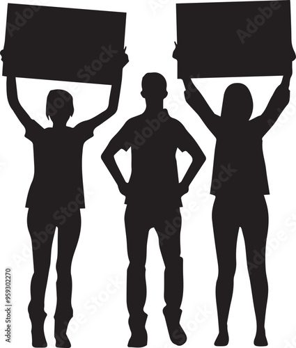 Group of people holding sign, Silhouette vector of people protesting icon
