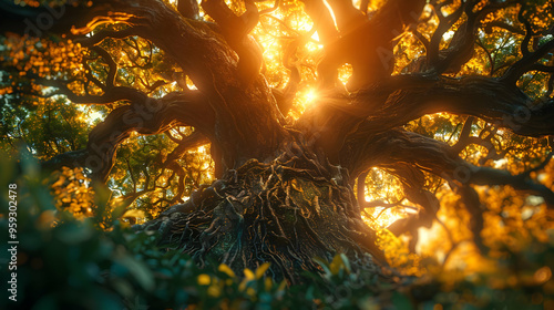 Ancient Tree Roots Reaching Up Towards The Sunset - 3D Illustration