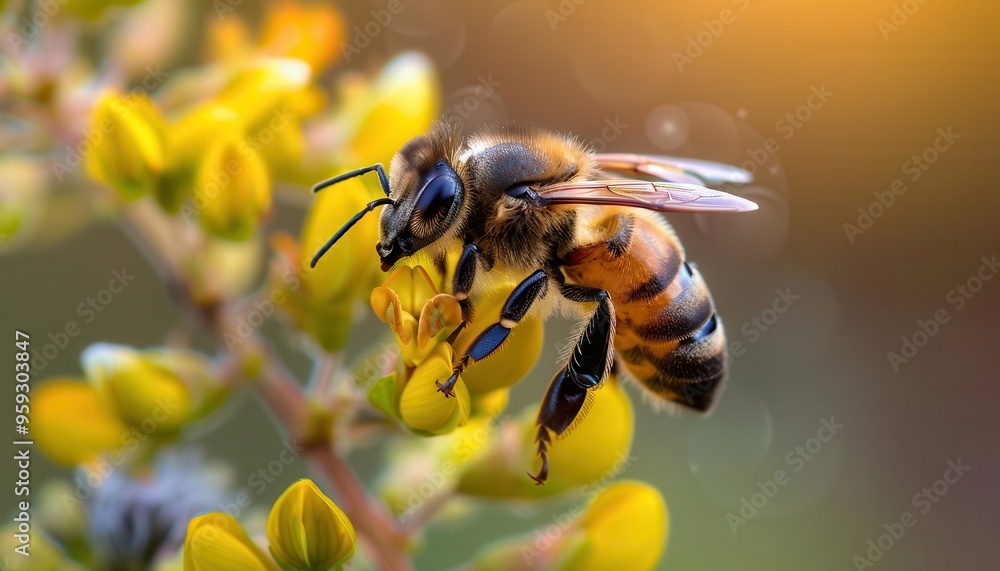 Bee pollination in a flower garden, natural and vital, Nature, Soft greens, Photograph, Ecosystem detail Bee pollination in a flower garden, natural and vital, Nature, Soft greens, Photograph, Ecosystem detail