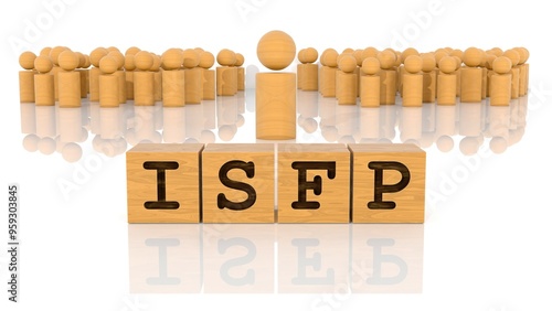 ISFPの文字が印字された木製ブロックと木製棒人間