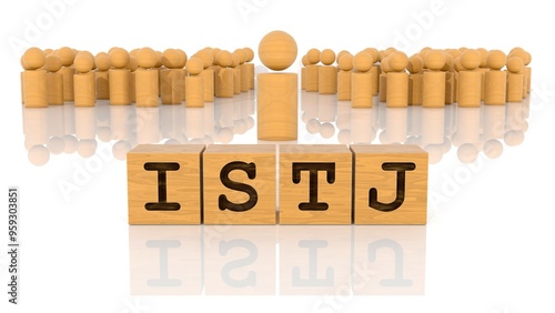 ISTJの文字が印字された木製ブロックと木製棒人間
