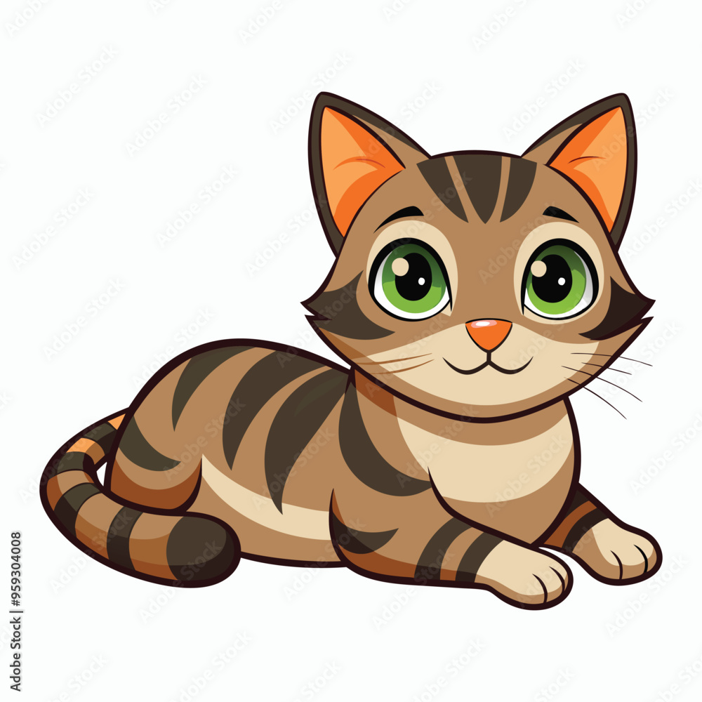Fototapeta premium vector 2d cute cat lying down and looking at the camera