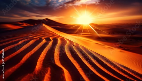 Desert dunes with rippling sand, expansive and serene, Nature, Warm tones, Photograph, Desert landscape