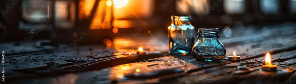 Glassware in a rustic workshop, artistic and delicate, Artisan, Soft tones, Photograph, Handcrafted art Glassware in a rustic workshop, artistic and delicate, Artisan, Soft tones, Photograph, Handcrafted art