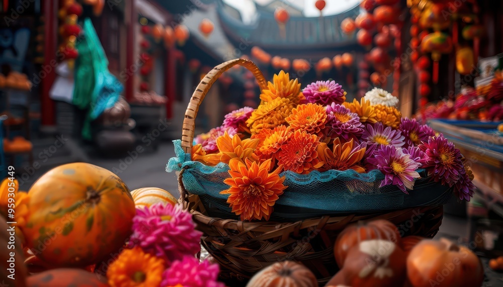 Harvest festival with vibrant stalls, festive and abundant, Urban, Bright colors, Photograph, Seasonal celebration Harvest festival with vibrant stalls, festive and abundant, Urban, Bright colors, Photograph, Seasonal celebration