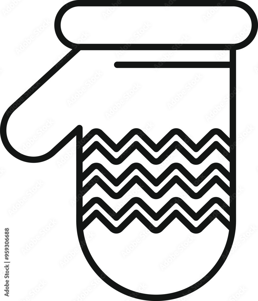 Simple vector icon of an oven mitt with a chevron pattern, designed for holding hot objects while cooking Simple vector icon of an oven mitt with a chevron pattern, designed for holding hot objects while cooking