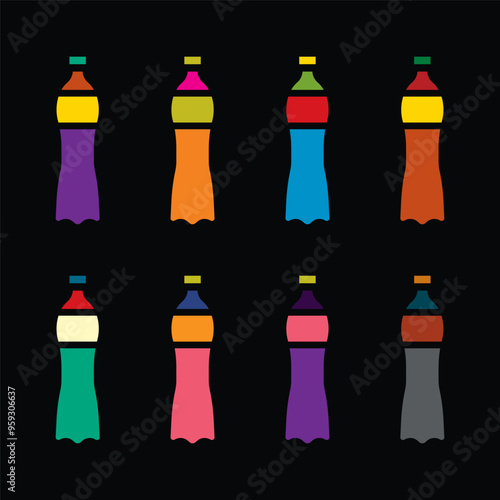 Original vector icon set in vintage style. A bottle of carbonated water.