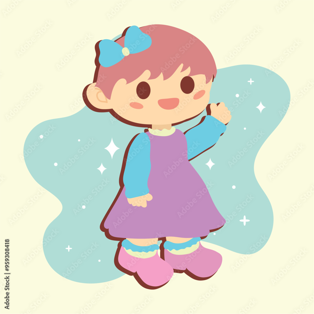 Cute girl with dress cartoon kawaii Vector Cute girl with dress cartoon kawaii Vector