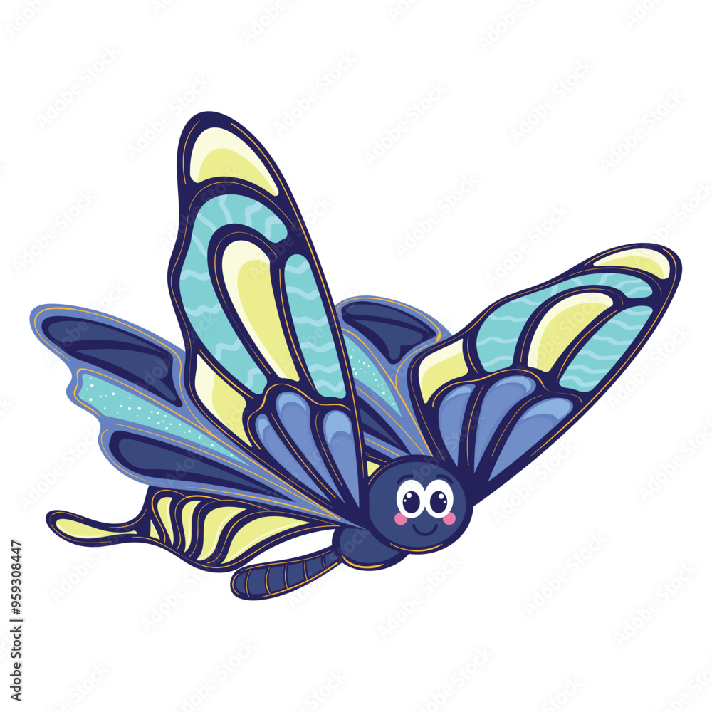 Colorful blue and white butterfly with smiling face Vector Colorful blue and white butterfly with smiling face Vector