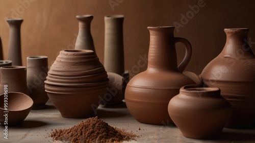 Clay products in the pottery studio