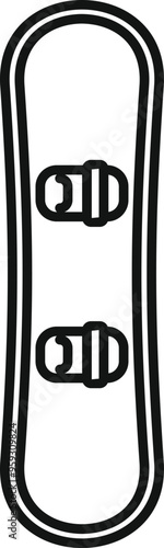 Minimalist icon design of a snowboard as seen from above, showing the bindings