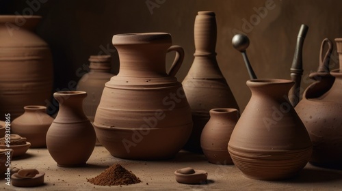 Clay products in the pottery studio