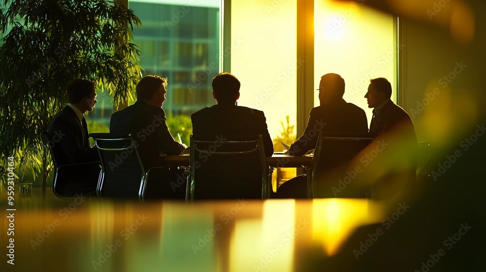 A group of professionals sitting around a conference table during a business meeting in an office A group of professionals sitting around a conference table during a business meeting in an office