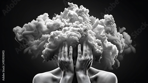 Nauseating guilt a person clutches their stomach as a dark cloud forms around them their face twisted in discomfort memories of past mistakes swirl around them like ghosts suffocating them with 