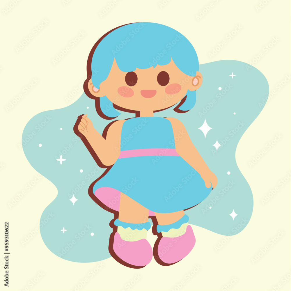 Cute girl with dress cartoon kawaii Vector Cute girl with dress cartoon kawaii Vector