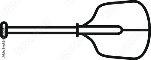 Simple black and white vector line icon of a pizza peel, perfect for depicting food preparation and baking