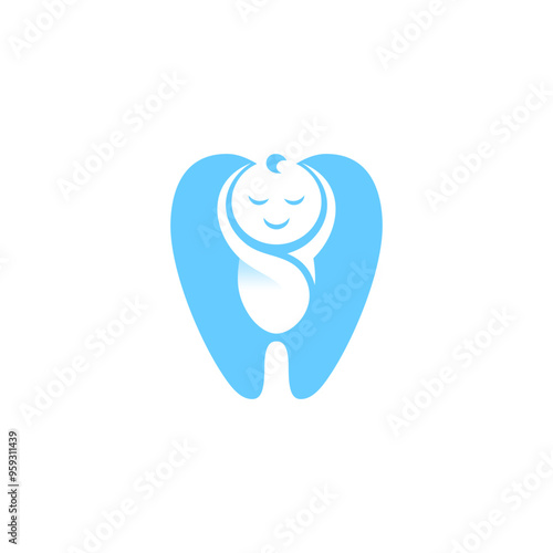 baby tooth - smart logo that combines a baby with a tooth using negative space - dentist dental vector editable.